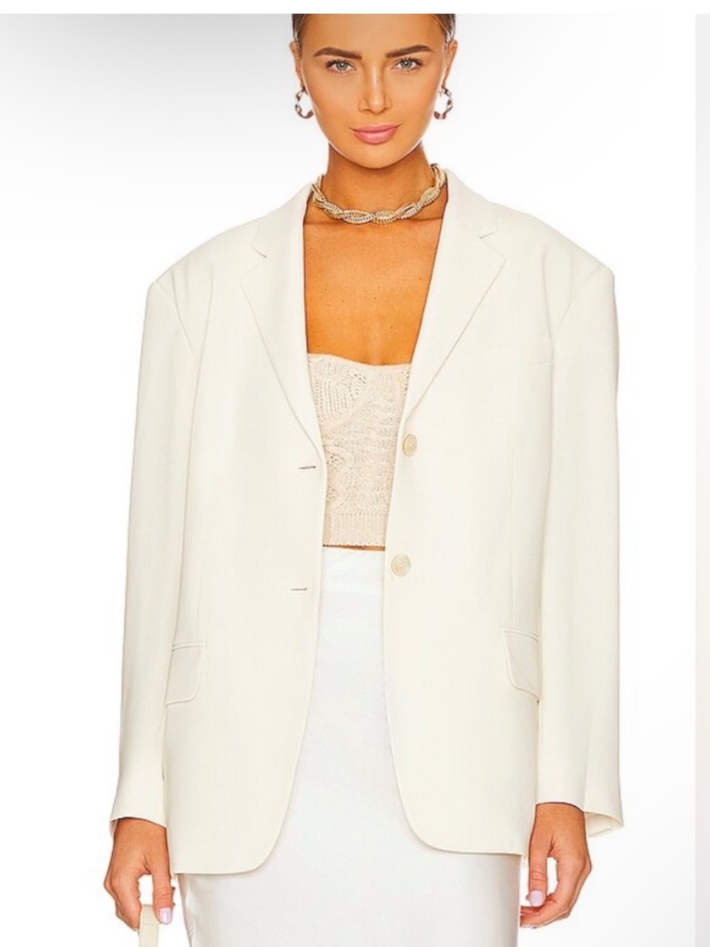 THEORY Admiral Crepe Boxy Blazer Ivory Small Medium Rice